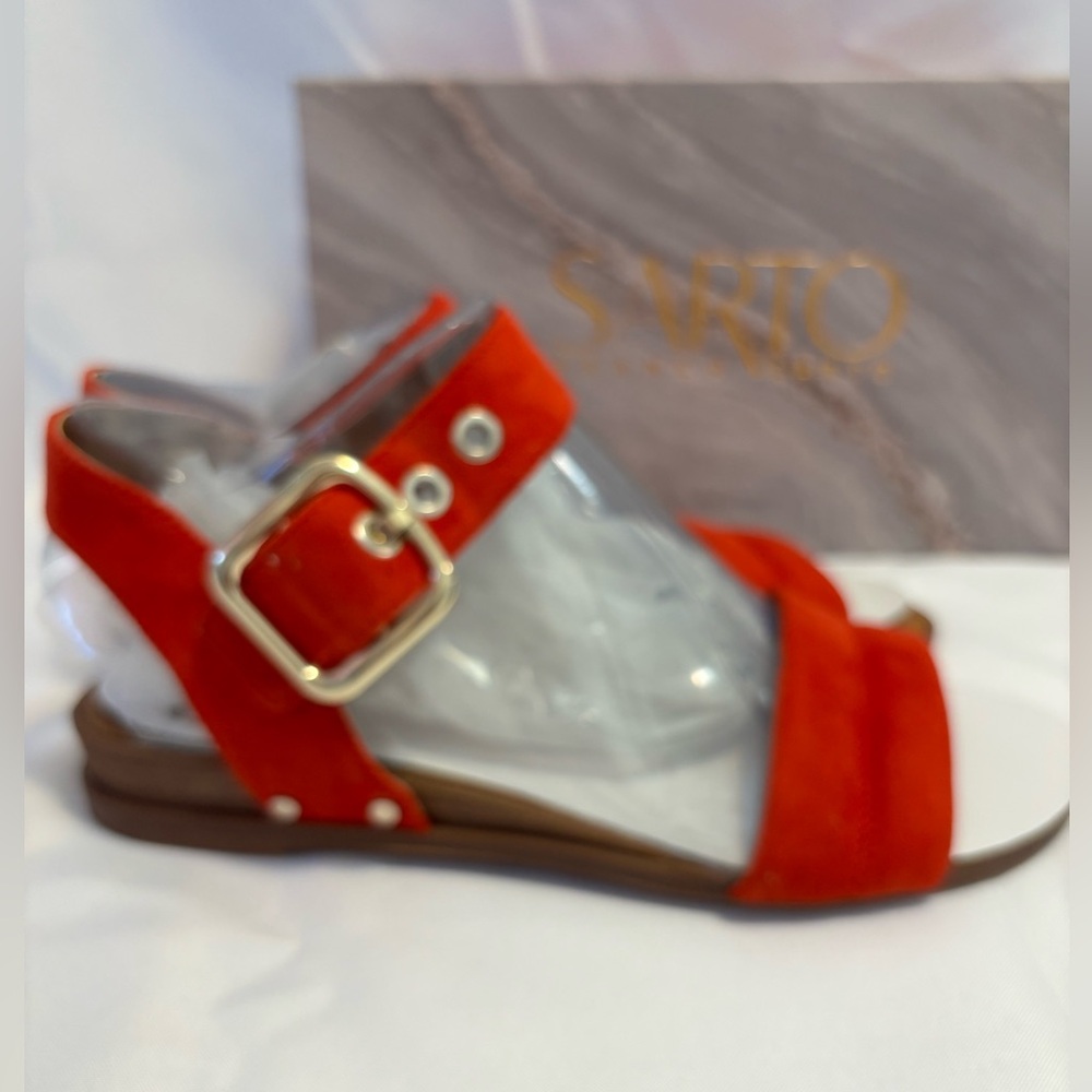 Franco Sarto Pop Red Suede Patterson Sandal Size 7 New In Box - Picture 3 of 9